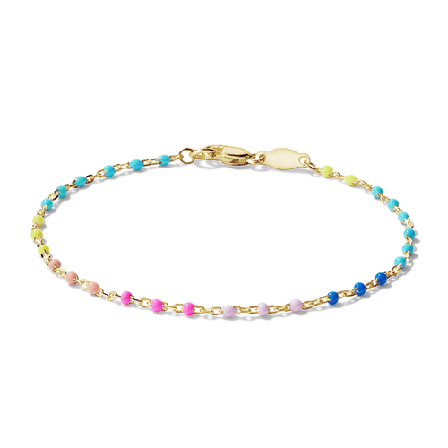 19cm Rainbow Beaded Belcher Bracelet in 18kt Gold Plated Sterling Silver Bracelets Bevilles 