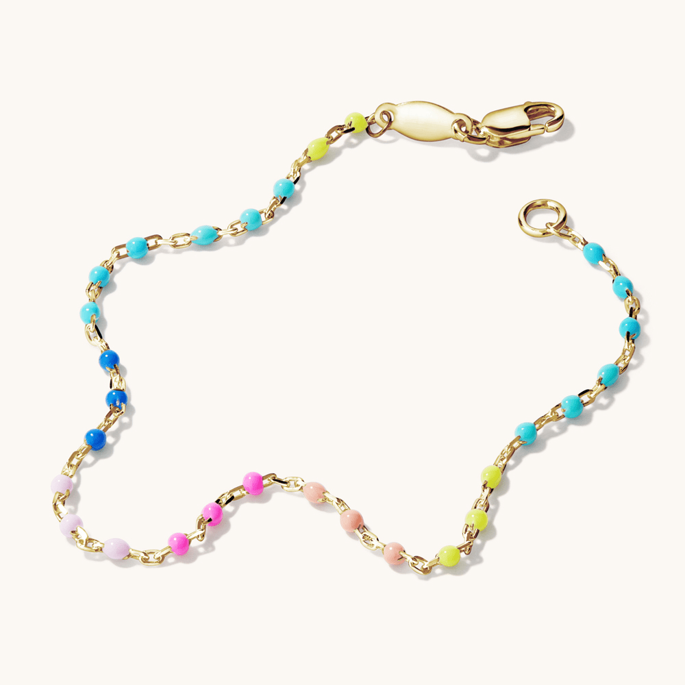 19cm Rainbow Beaded Belcher Bracelet in 18kt Gold Plated Sterling Silver Bracelets Bevilles 