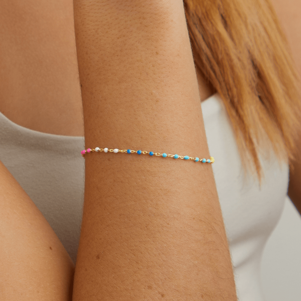 19cm Rainbow Beaded Belcher Bracelet in 18kt Gold Plated Sterling Silver Bracelets Bevilles 