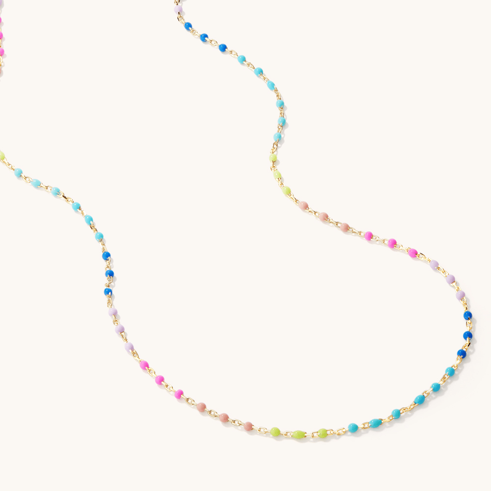 45cm Rainbow Beaded Belcher Necklace in 18kt Gold Plated Sterling Silver Pendants Bevilles 
