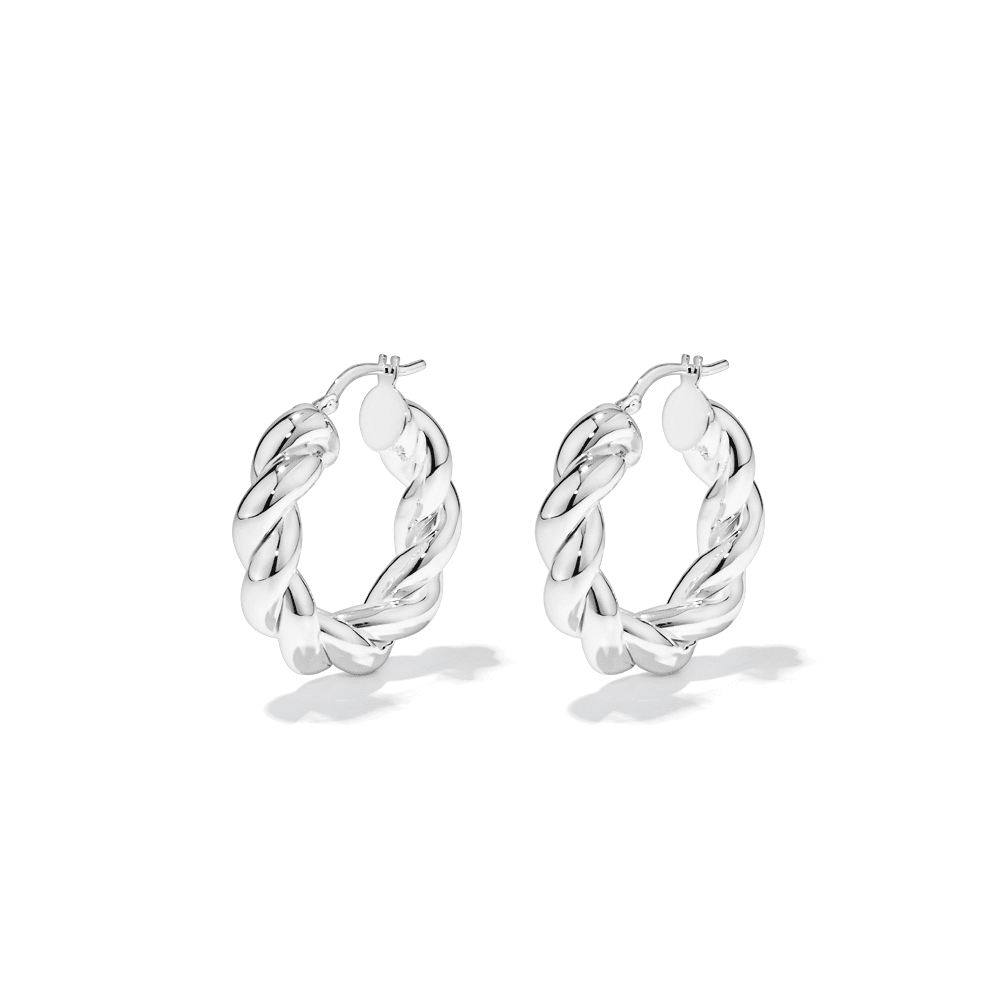 15mm Twist Creole Hoop Earrings in Sterling Silver Earrings Bevilles 