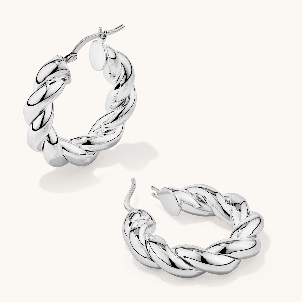 15mm Twist Creole Hoop Earrings in Sterling Silver Earrings Bevilles 