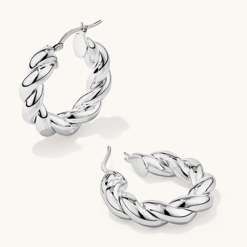 15mm Twist Creole Hoop Earrings in Sterling Silver Earrings Bevilles 