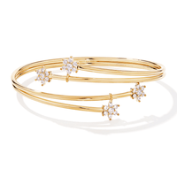 60mm Cubic Zirconia Flower Torque Bangle in 9kt Bonded Gold Silver Filled Bangles Bevilles 