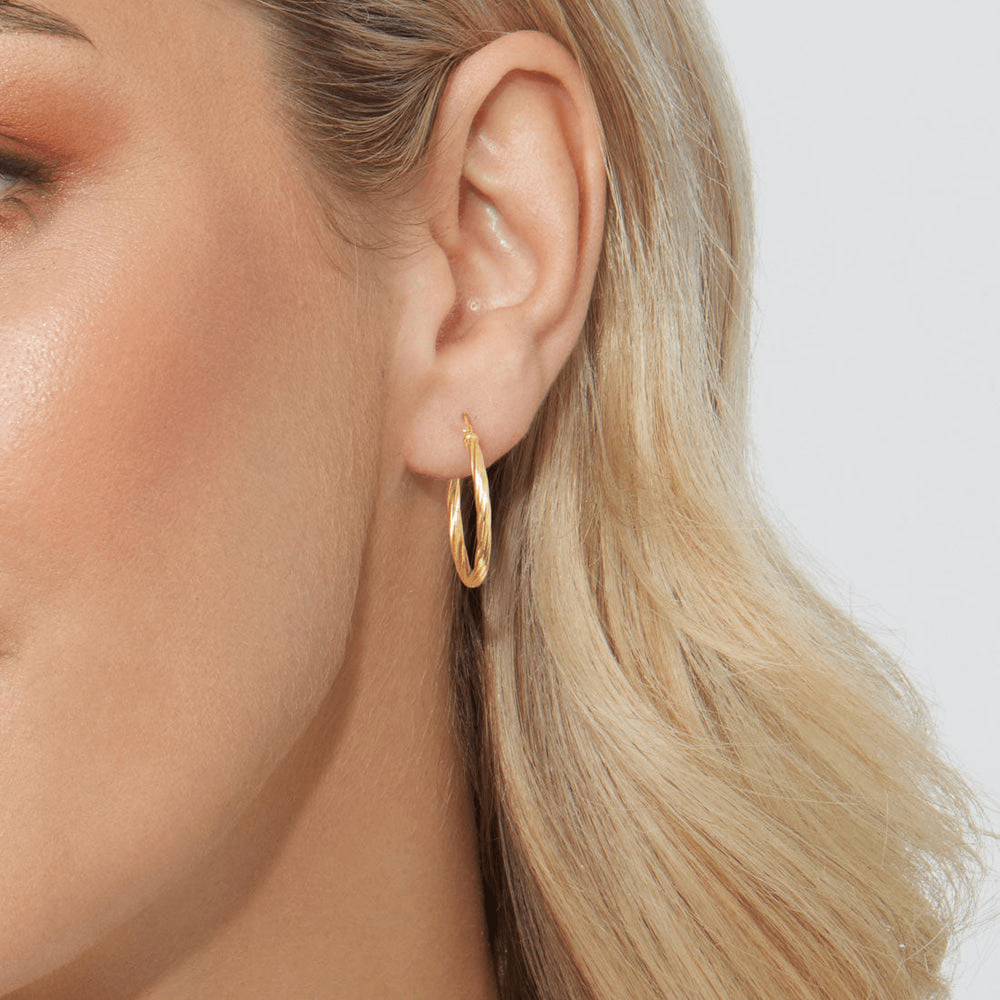 20mm Twist Hoop Earrings in 9kt Bonded Yellow Gold Earrings Bevilles 