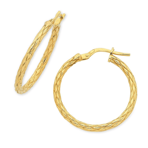 20mm Patterned Hoop Earrings in 9kt Yellow Bonded Gold Earrings Bevilles 