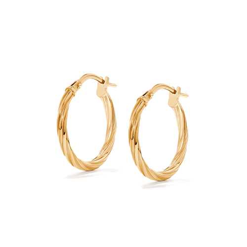 15mm Twist Hoop Earrings in 9kt Yellow Bonded Gold Earrings Bevilles 