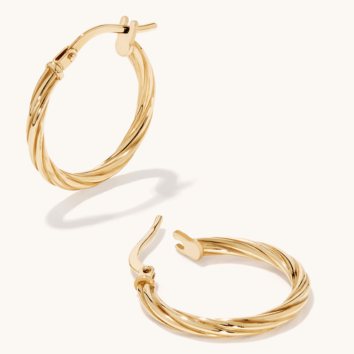 15mm Twist Hoop Earrings in 9kt Yellow Bonded Gold Earrings Bevilles 