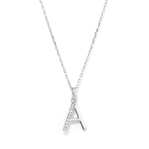 45cm A Initial Pendant Necklace with 0.05tw of Laboratory-Grown Diamonds in Sterling Silver and Platinum Pendants Bevilles 