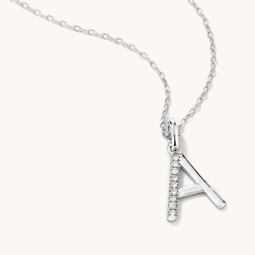 45cm A Initial Pendant Necklace with 0.05tw of Laboratory-Grown Diamonds in Sterling Silver and Platinum Pendants Bevilles 