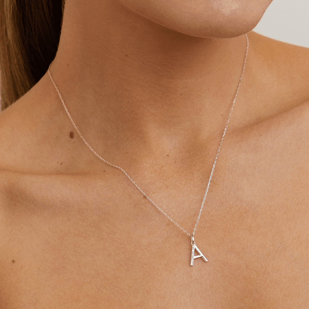 45cm A Initial Pendant Necklace with 0.05tw of Laboratory-Grown Diamonds in Sterling Silver and Platinum Pendants Bevilles 