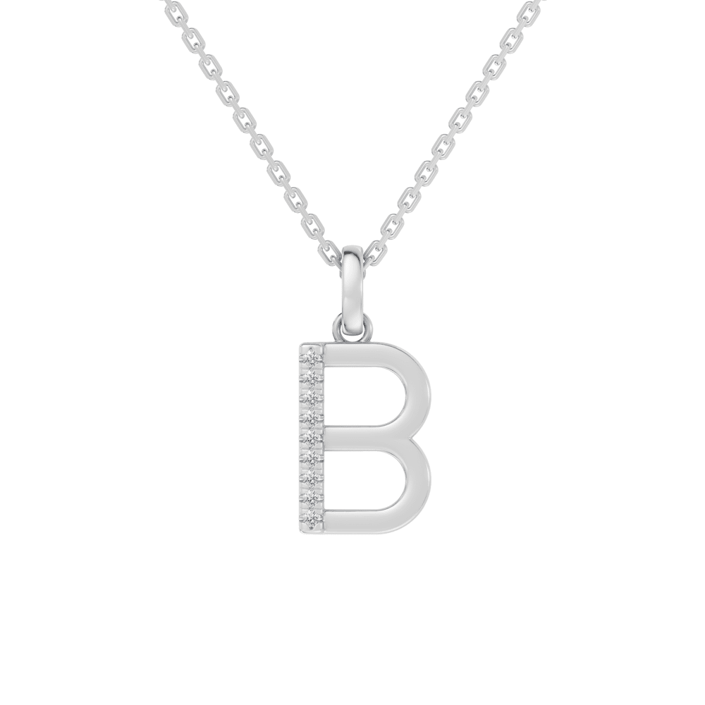 45cm B Initial Pendant Necklace with 0.05tw of Laboratory-Grown Diamonds in Sterling Silver and Platinum Pendants Bevilles 