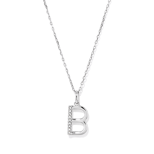 45cm B Initial Pendant Necklace with 0.05tw of Laboratory-Grown Diamonds in Sterling Silver and Platinum Pendants Bevilles 