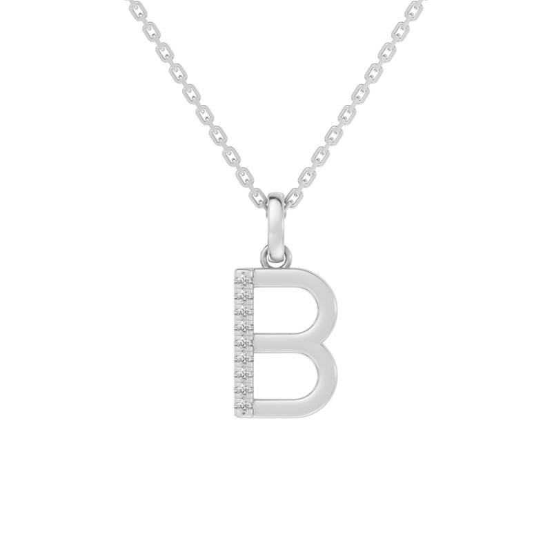 45cm B Initial Pendant Necklace with 0.05tw of Laboratory-Grown Diamonds in Sterling Silver and Platinum Pendants Bevilles 