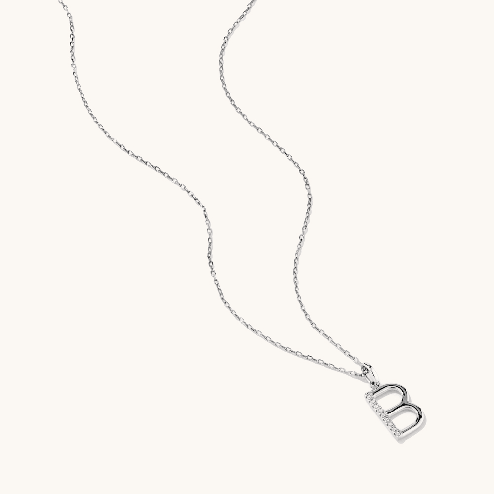 45cm B Initial Pendant Necklace with 0.05tw of Laboratory-Grown Diamonds in Sterling Silver and Platinum Pendants Bevilles 