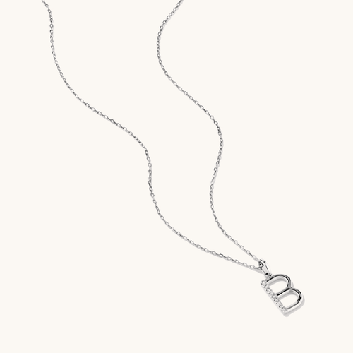 45cm B Initial Pendant Necklace with 0.05tw of Laboratory-Grown Diamonds in Sterling Silver and Platinum Pendants Bevilles 