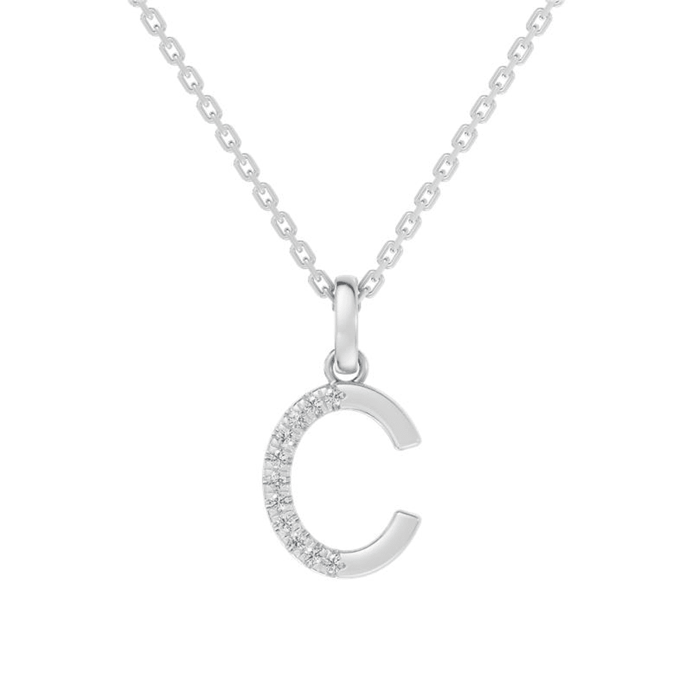 45cm C Initial Pendant Necklace with 0.05tw of Laboratory-Grown Diamonds in Sterling Silver and Platinum Pendants Bevilles 