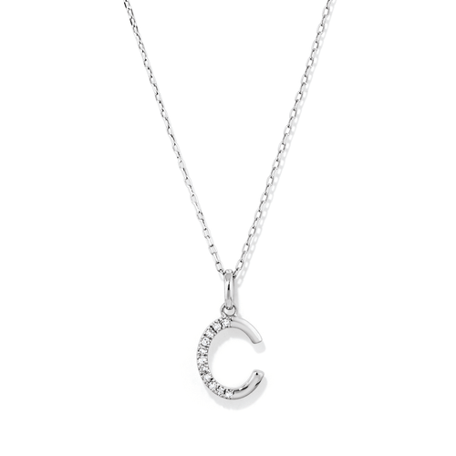 45cm C Initial Pendant Necklace with 0.05tw of Laboratory-Grown Diamonds in Sterling Silver and Platinum Pendants Bevilles 