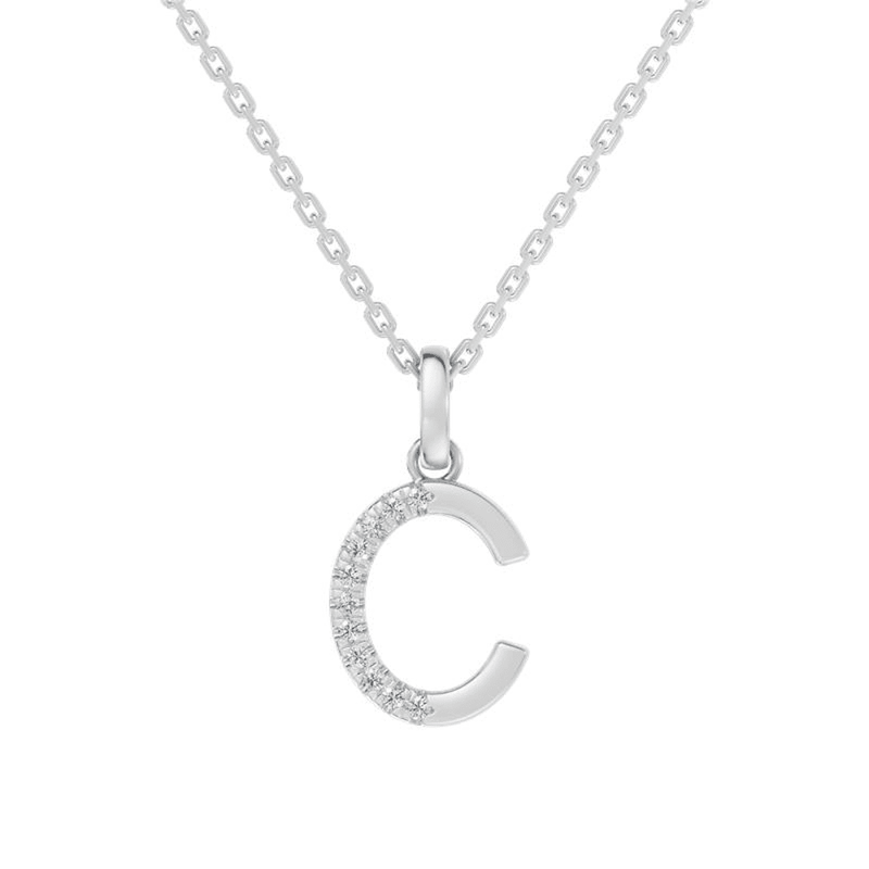 45cm C Initial Pendant Necklace with 0.05tw of Laboratory-Grown Diamonds in Sterling Silver and Platinum Pendants Bevilles 
