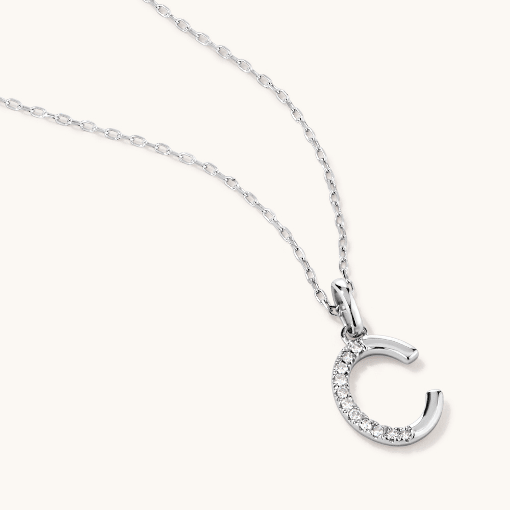 45cm C Initial Pendant Necklace with 0.05tw of Laboratory-Grown Diamonds in Sterling Silver and Platinum Pendants Bevilles 