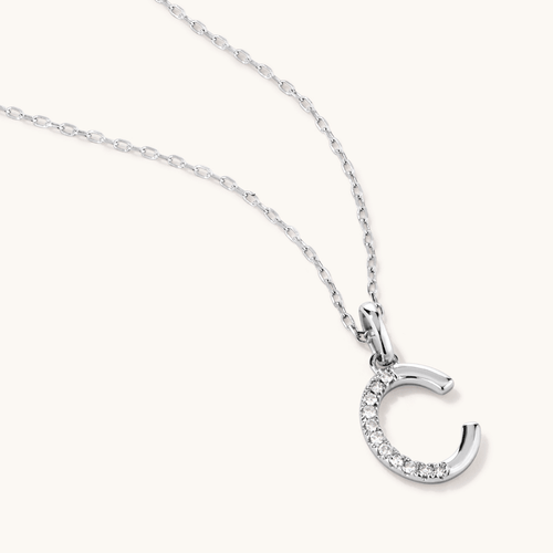45cm C Initial Pendant Necklace with 0.05tw of Laboratory-Grown Diamonds in Sterling Silver and Platinum Pendants Bevilles 