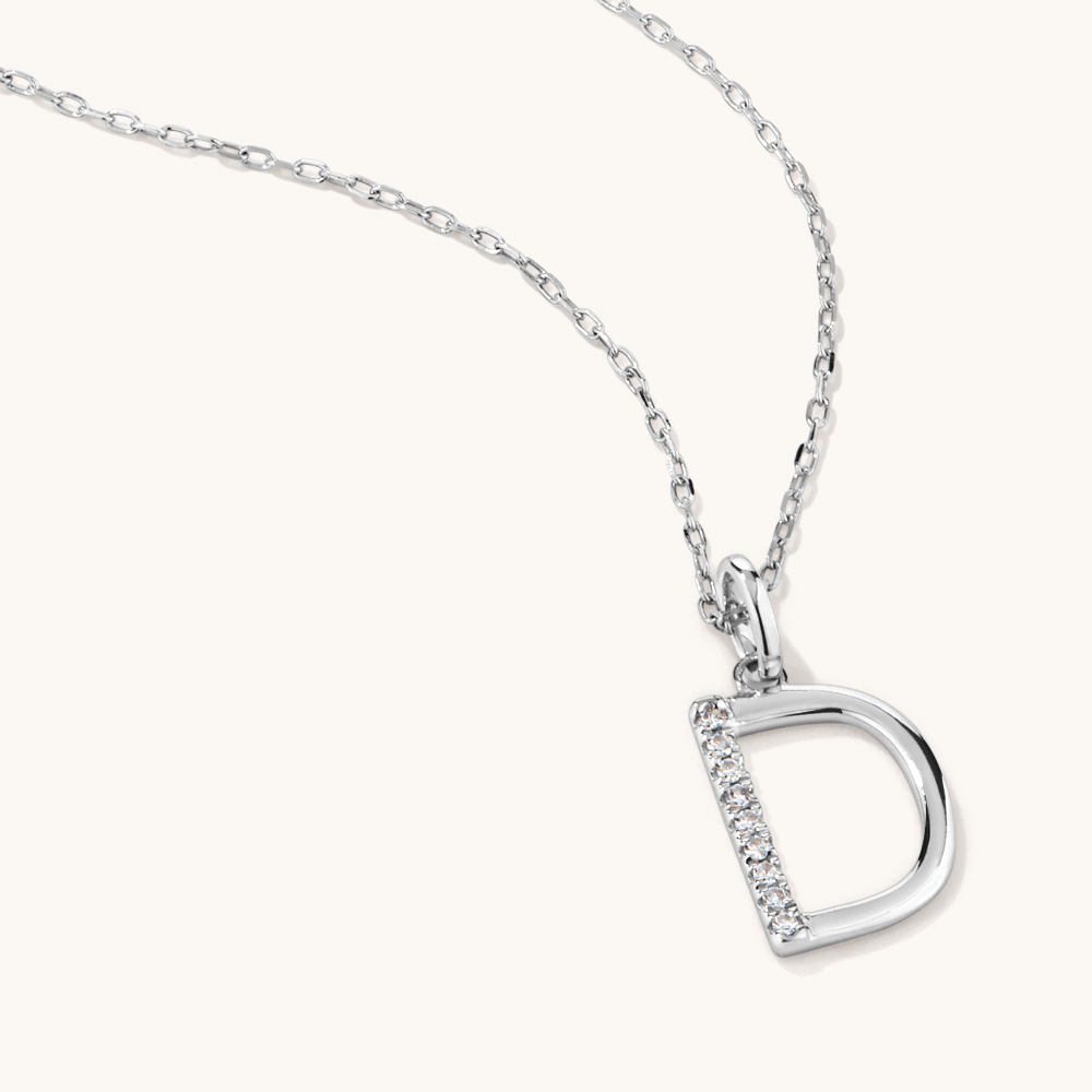 45cm D Initial Pendant Necklace with 0.05tw of Laboratory-Grown Diamonds in Sterling Silver and Platinum Pendants Bevilles 