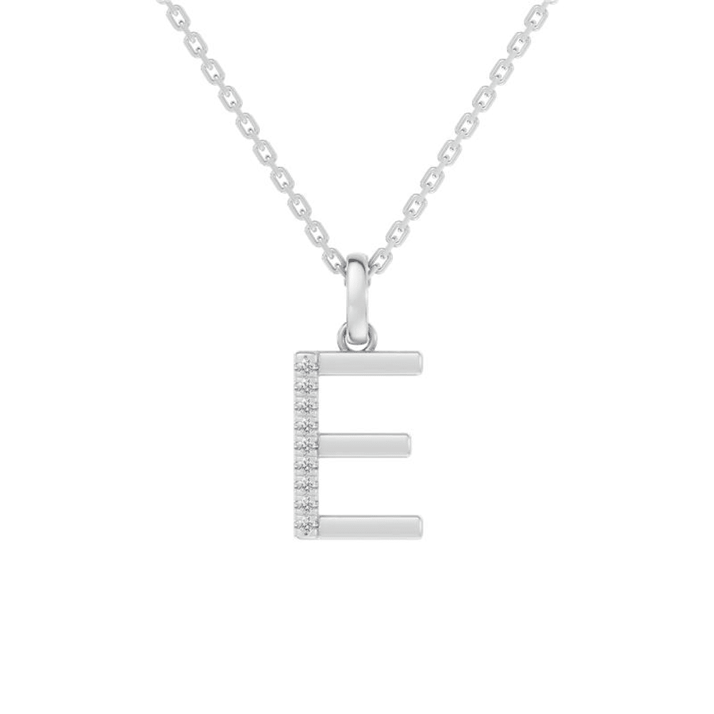 45cm E Initial Pendant Necklace with 0.05tw of Laboratory-Grown Diamonds in Sterling Silver and Platinum Pendants Bevilles 