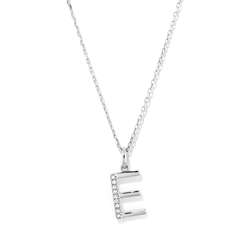45cm E Initial Pendant Necklace with 0.05tw of Laboratory-Grown Diamonds in Sterling Silver and Platinum Pendants Bevilles 