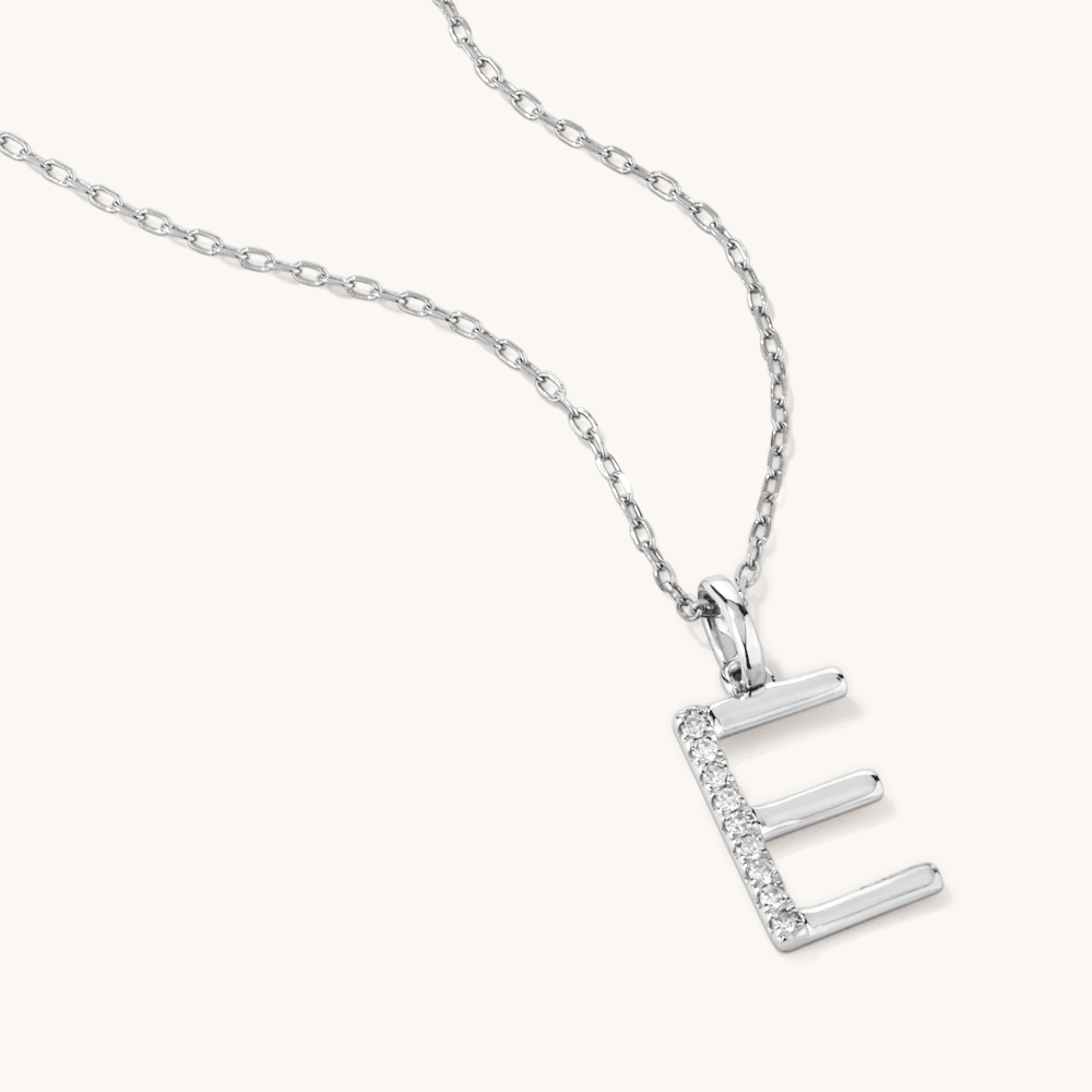 45cm E Initial Pendant Necklace with 0.05tw of Laboratory-Grown Diamonds in Sterling Silver and Platinum Pendants Bevilles 