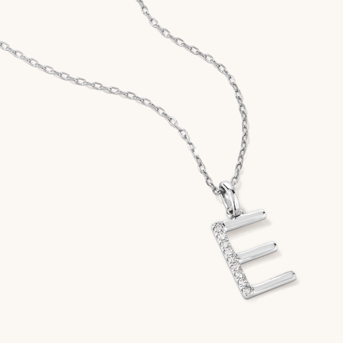 45cm E Initial Pendant Necklace with 0.05tw of Laboratory-Grown Diamonds in Sterling Silver and Platinum Pendants Bevilles 