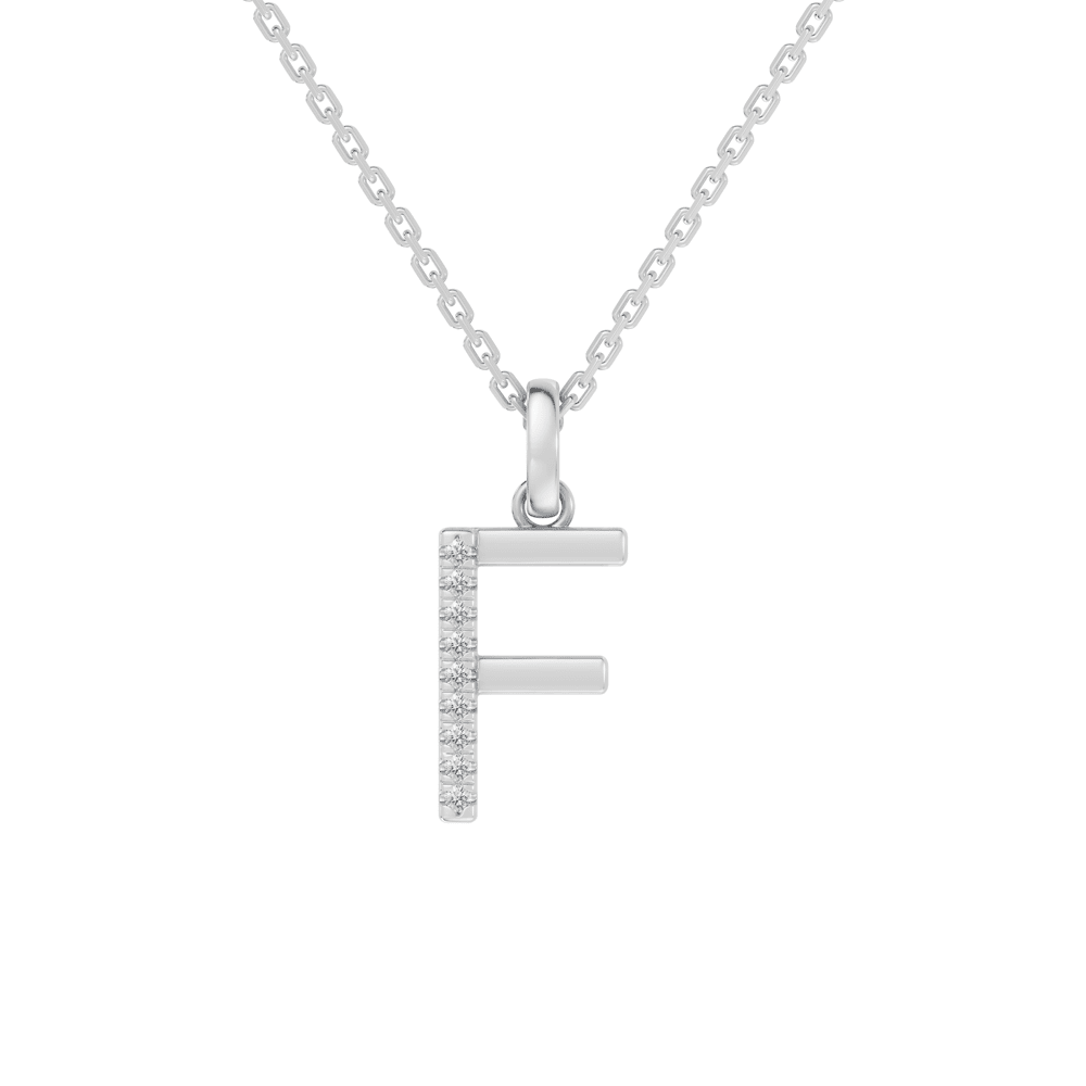 45cm F Initial Pendant Necklace with 0.05tw of Laboratory-Grown Diamonds in Sterling Silver and Platinum Pendants Bevilles 