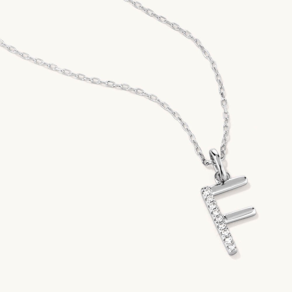 45cm F Initial Pendant Necklace with 0.05tw of Laboratory-Grown Diamonds in Sterling Silver and Platinum Pendants Bevilles 