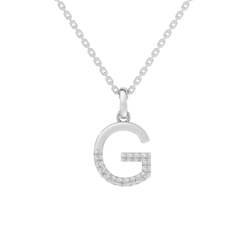 45cm G Initial Pendant Necklace with 0.05tw of Laboratory-Grown Diamonds in Sterling Silver and Platinum Pendants Bevilles 