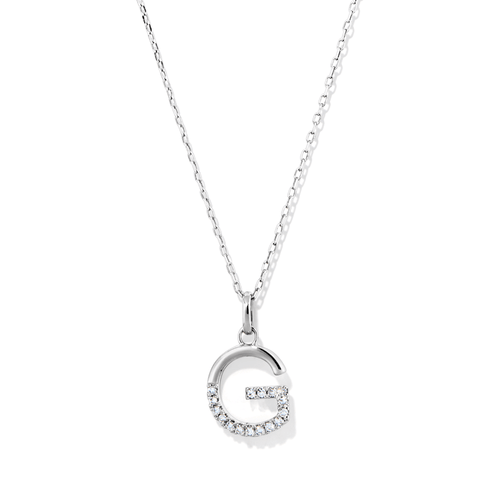 45cm G Initial Pendant Necklace with 0.05tw of Laboratory-Grown Diamonds in Sterling Silver and Platinum Pendants Bevilles 