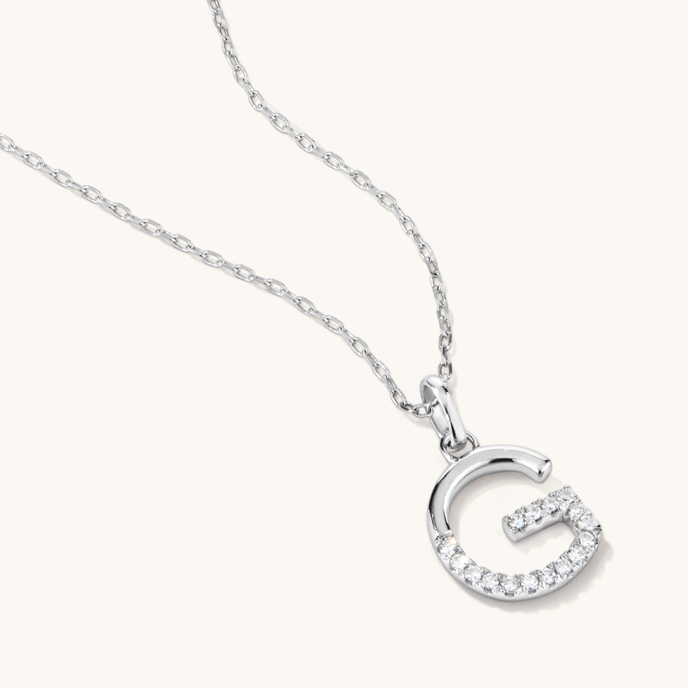 45cm G Initial Pendant Necklace with 0.05tw of Laboratory-Grown Diamonds in Sterling Silver and Platinum Pendants Bevilles 