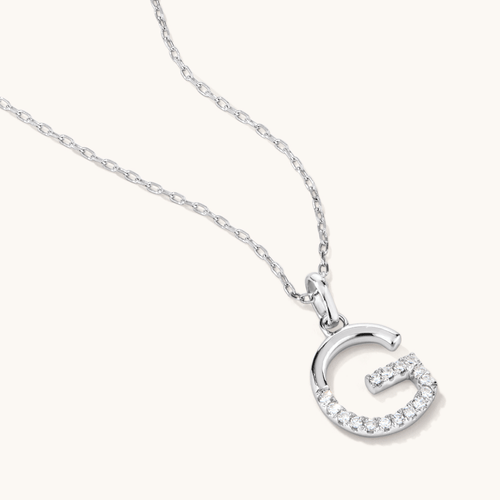 45cm G Initial Pendant Necklace with 0.05tw of Laboratory-Grown Diamonds in Sterling Silver and Platinum Pendants Bevilles 