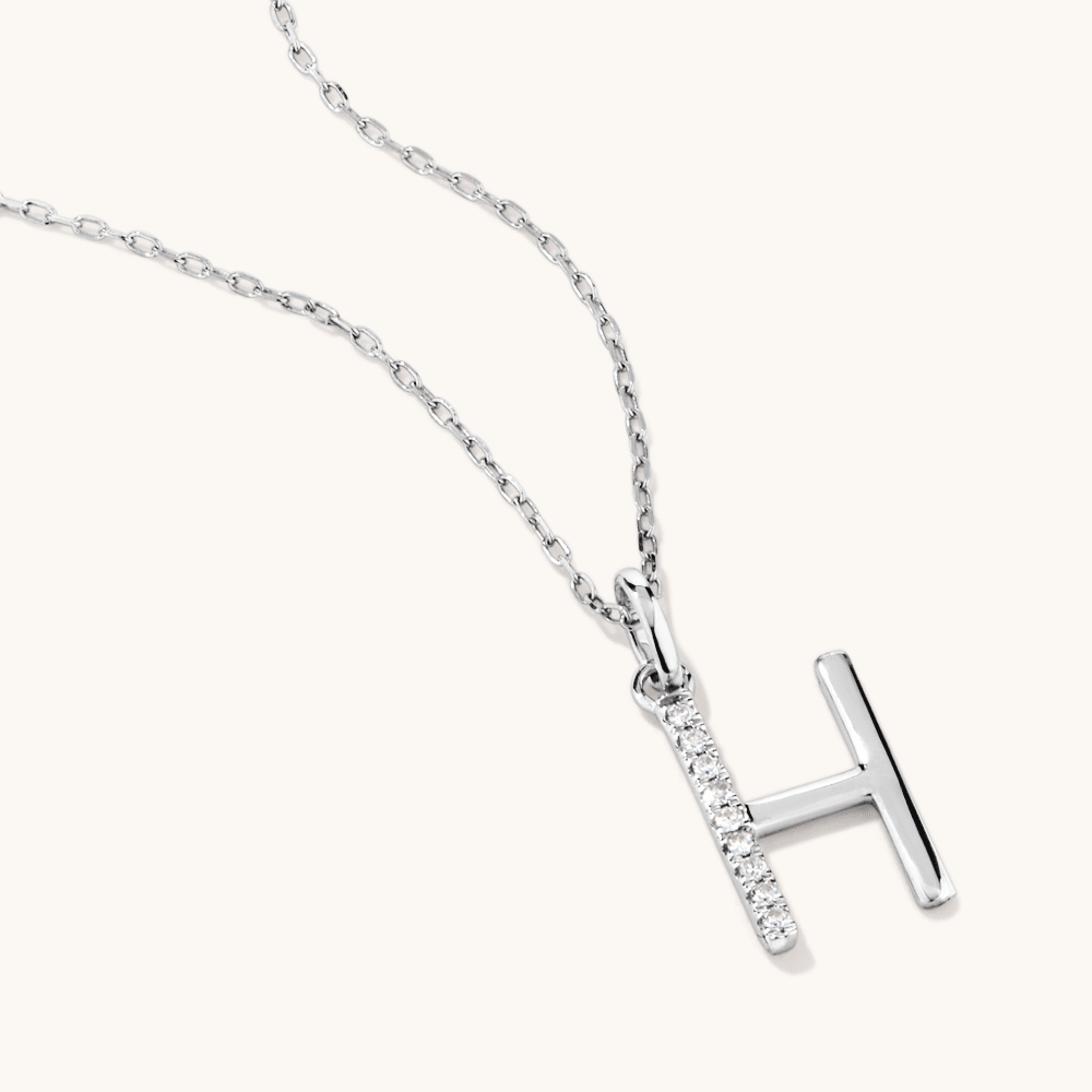 45cm H Initial Pendant Necklace with 0.05tw of Laboratory-Grown Diamonds in Sterling Silver and Platinum Pendants Bevilles 