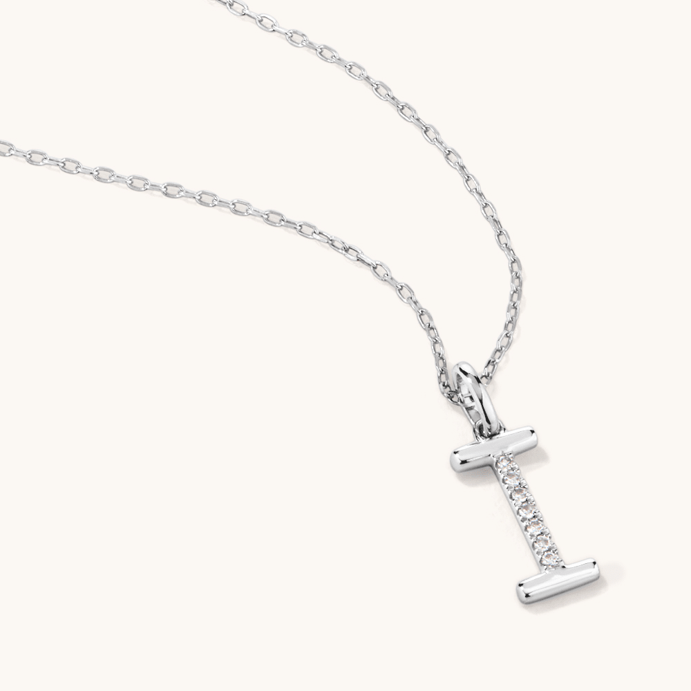 45cm I Initial Pendant Necklace with 0.05tw of Laboratory-Grown Diamonds in Sterling Silver and Platinum Pendants Bevilles 