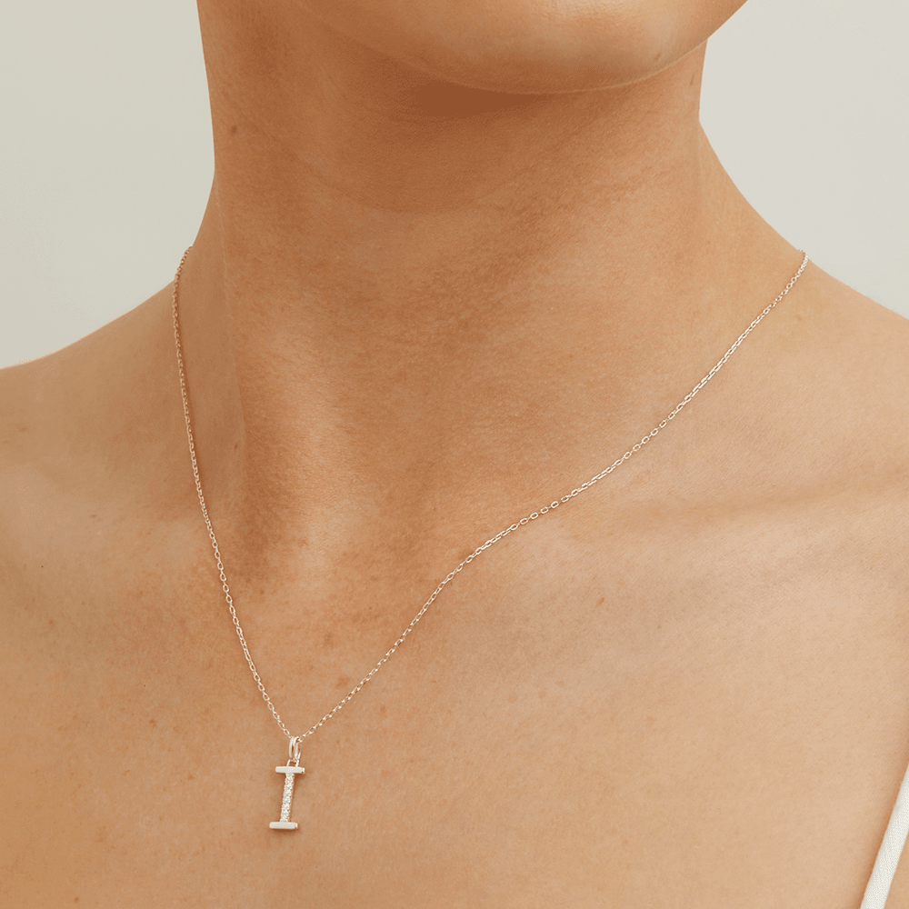 45cm I Initial Pendant Necklace with 0.05tw of Laboratory-Grown Diamonds in Sterling Silver and Platinum Pendants Bevilles 