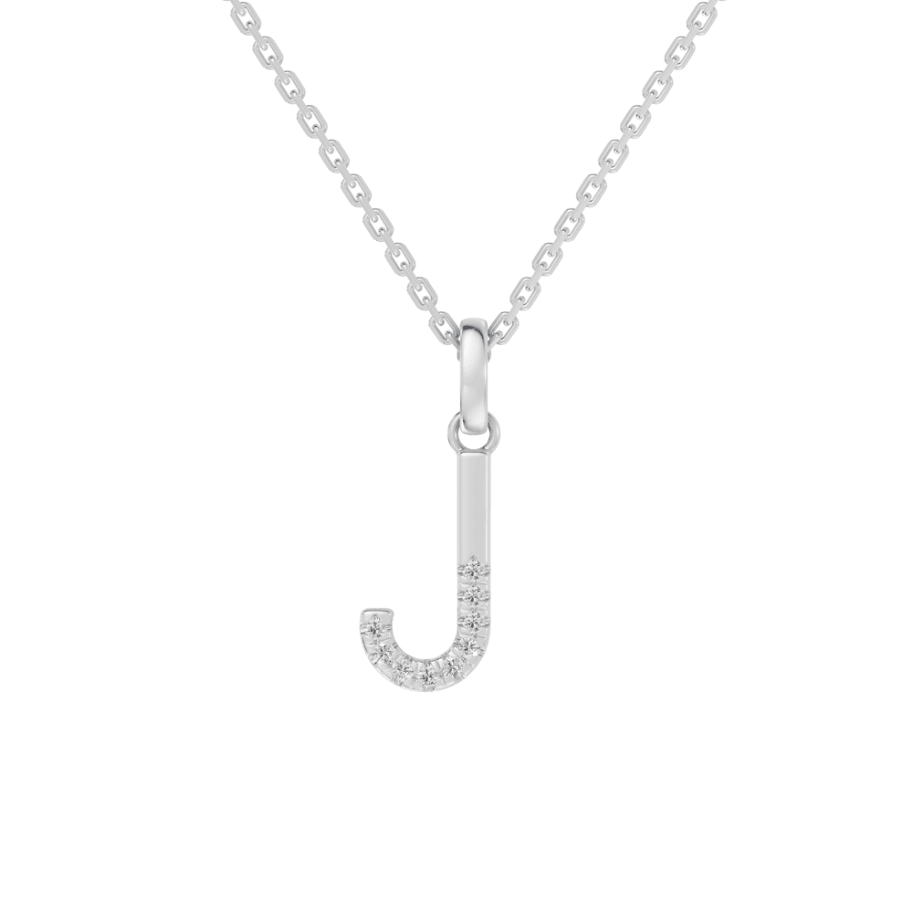 45cm J Initial Pendant Necklace with 0.05tw of Laboratory-Grown Diamonds in Sterling Silver and Platinum Pendants Bevilles 