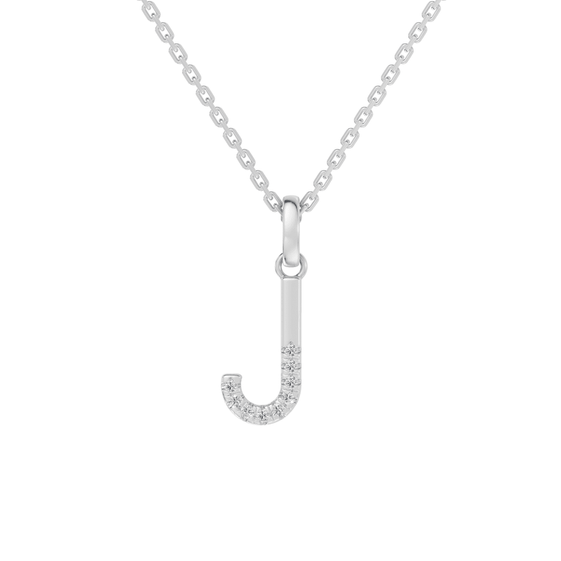 45cm J Initial Pendant Necklace with 0.05tw of Laboratory-Grown Diamonds in Sterling Silver and Platinum Pendants Bevilles 
