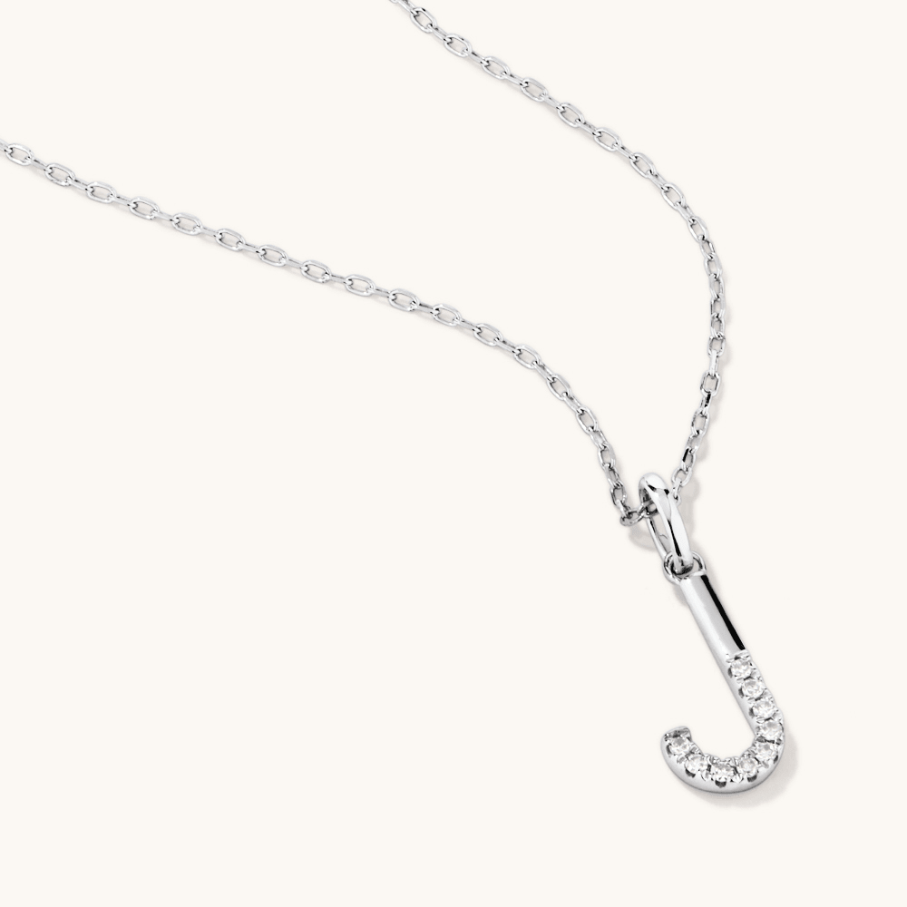 45cm J Initial Pendant Necklace with 0.05tw of Laboratory-Grown Diamonds in Sterling Silver and Platinum Pendants Bevilles 