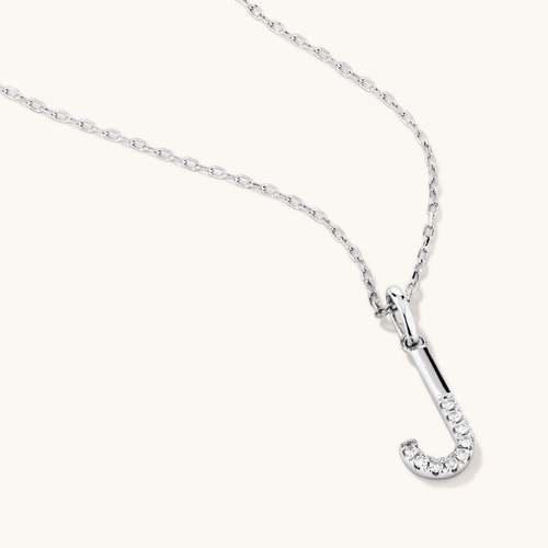 45cm J Initial Pendant Necklace with 0.05tw of Laboratory-Grown Diamonds in Sterling Silver and Platinum Pendants Bevilles 