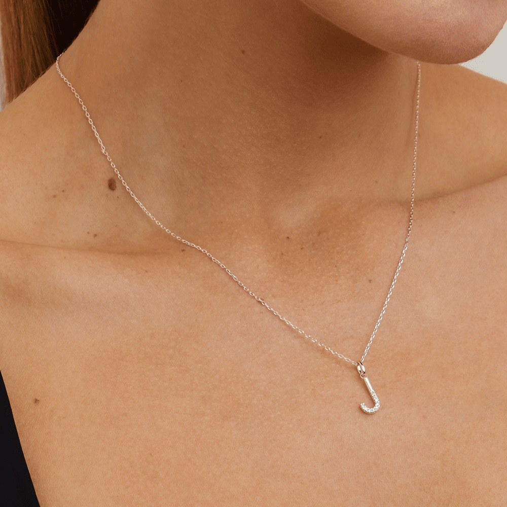 45cm J Initial Pendant Necklace with 0.05tw of Laboratory-Grown Diamonds in Sterling Silver and Platinum Pendants Bevilles 
