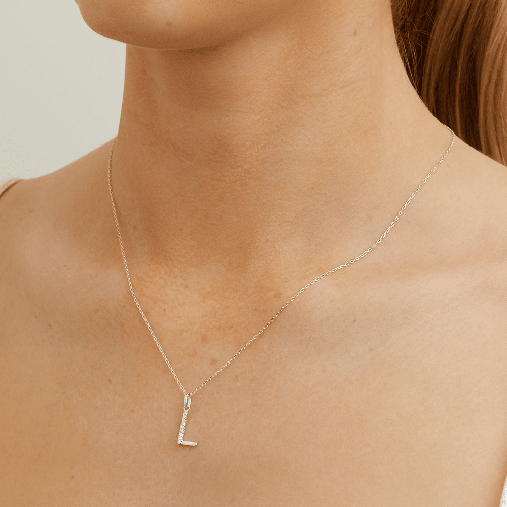 45cm L Initial Pendant Necklace with 0.05tw of Laboratory-Grown Diamonds in Sterling Silver and Platinum Pendants Bevilles 