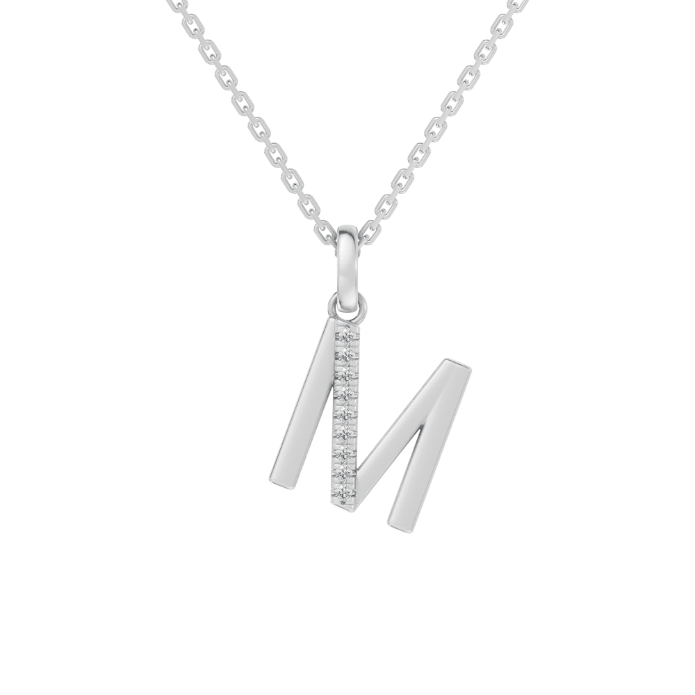 45cm M Initial Pendant Necklace with 0.05tw of Laboratory-Grown Diamonds in Sterling Silver and Platinum Pendants Bevilles 