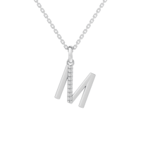 45cm M Initial Pendant Necklace with 0.05tw of Laboratory-Grown Diamonds in Sterling Silver and Platinum Pendants Bevilles 