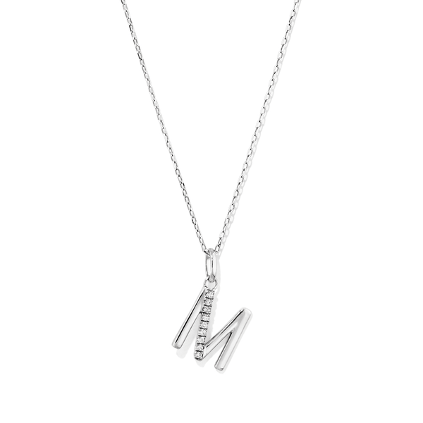 45cm M Initial Pendant Necklace with 0.05tw of Laboratory-Grown Diamonds in Sterling Silver and Platinum Pendants Bevilles 