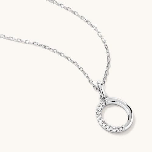45cm O Initial Pendant Necklace with 0.05tw of Laboratory-Grown Diamonds in Sterling Silver and Platinum Pendants Bevilles 