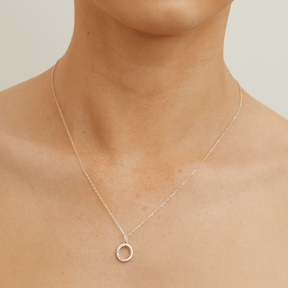 45cm O Initial Pendant Necklace with 0.05tw of Laboratory-Grown Diamonds in Sterling Silver and Platinum Pendants Bevilles 